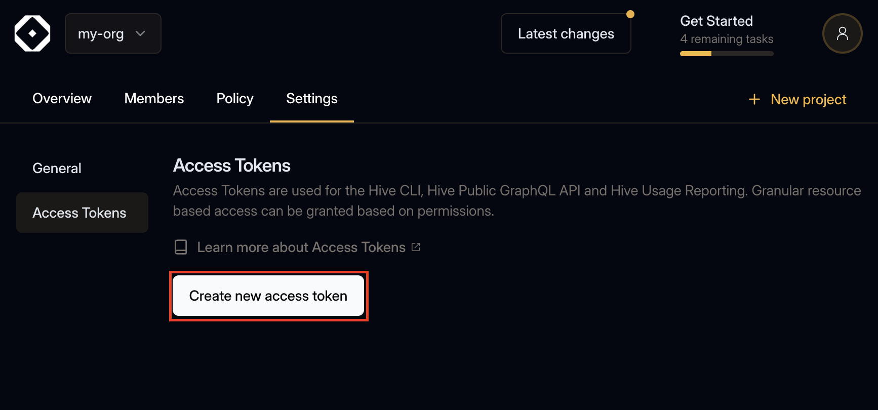 Create access token button